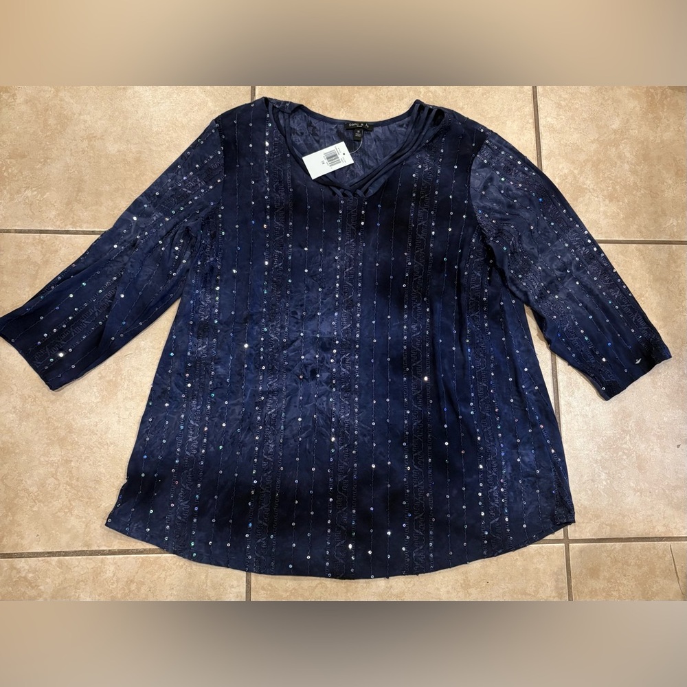 NWT Sami & Jo Navy Blue Sparkling Top. Size: 1X
